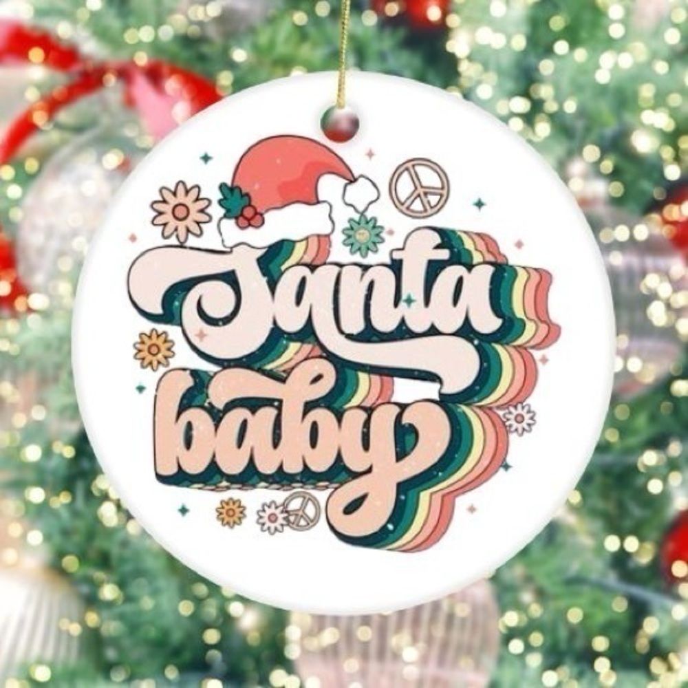 Santa Baby Retro White Ceramic Christmas Ornament
